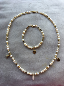 Bransoletka i naszyjnik, perły hodowlane, srebro złocone